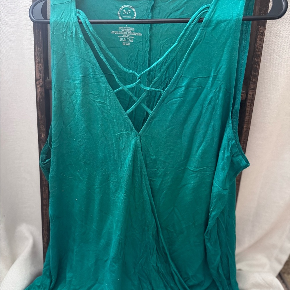 Teal Sleeveless Top with Caging Front